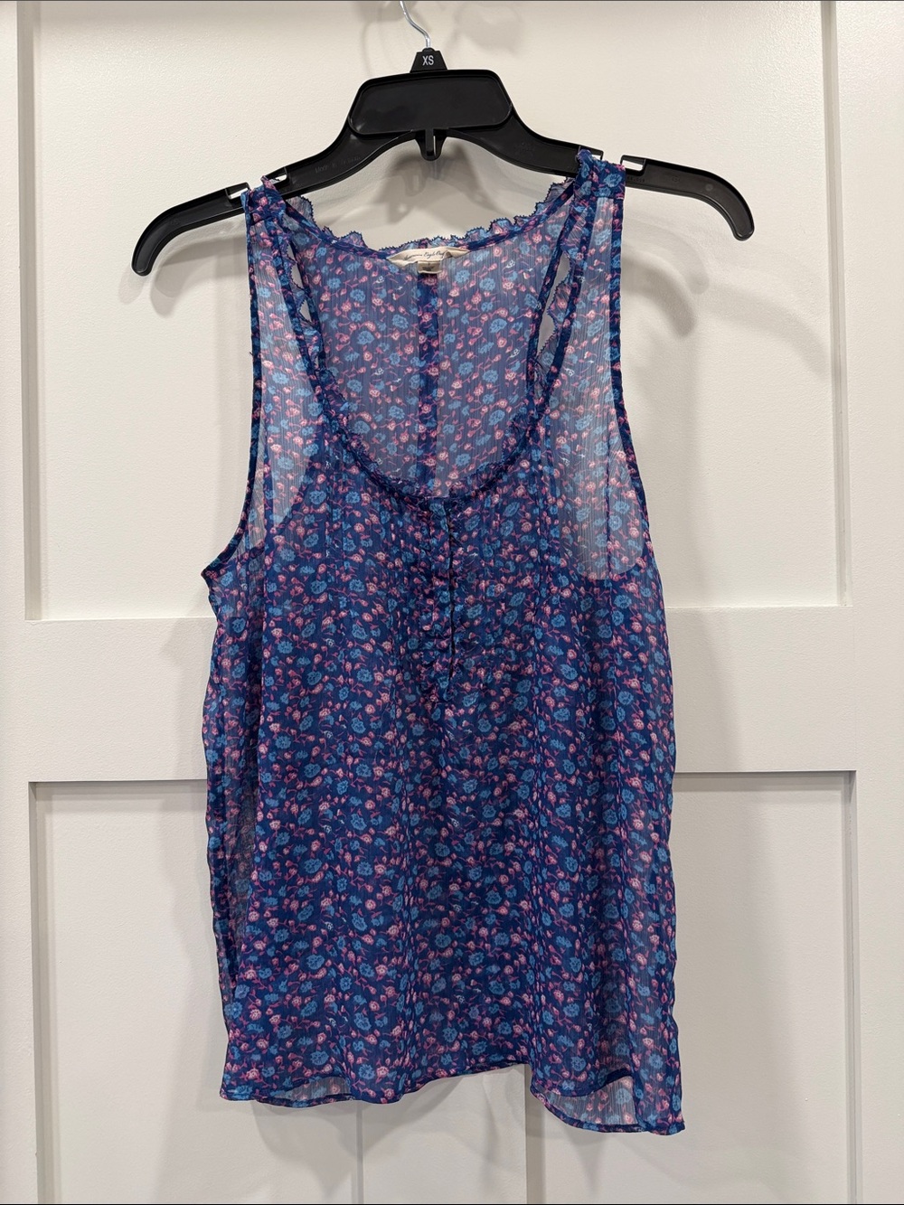 American Eagle Outfitters Sheer Floral Tank Top in Blue and Purple